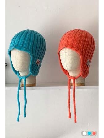 Stickad öronlappsmössa med bokstavslapp för kvinnor, höst/vinter, liten huvudomkrets, varm mössa med pannband, mångsidig retro öronvärmare i stickad mössa