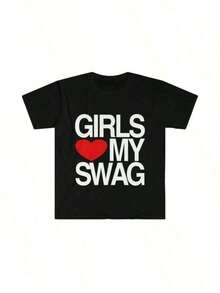 2025 Halloween ClothesFunny Meme Shirt, Girls Love / Heart My Swag 2010's Style Joke Tee, Unisex T-Shirt Boys Clothes - 黑色 - 查看 1