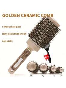 1pc Gold Curling Hair Brush, Professional Salon Styling Comb, Anti-Static Heat-Resistant Aluminum Ceramic Styling Brush, Suitable For All Hair Types