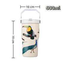900ML  Cup Toucan Pattern Bottle With Cartoon Handle Stainless Steel Large Capacity Thermal Insulation Vacuum Car Water Cup Suitable For Sports, Wedding, Business, Home, Car, Office, Outdoor, Travel, Gifts, School And Other Festivals - Aleatório1 - 查看 4