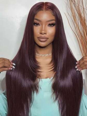 180% Density Dark 99j Burgundy Straight Lace Front Wigs Human Hair 13x4 Silk Straight Wig Frontal Wigs Human Hair Pre Plucked Brazilian Virgin Human Hair Wigs Colored Wine Red For Women (16-30inch) Halloween Costumes
