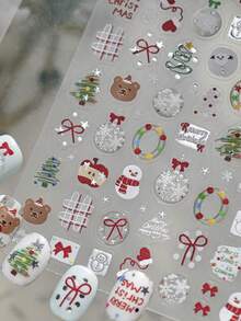 1 pieza Pegatinas de uñas de Navidad de gelatina con copos de nieve, purpurina, moños y lazos de color rosa para decoración de uñas con diseños dulces de helado para mujeres