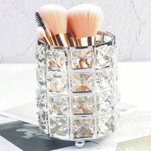 Metal Makeup Brush Storage Tube Eyebrow Pencil Makeup Organizer Bead Crystal Jewelry Storage Box - Multicolor - View 3