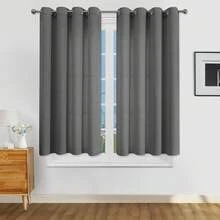Set 1/2 buah Tirai Tekstur Linen Imitasi, Cocok untuk Ruang Tamu dan Kamar Tidur, Tirai Semi-Transparan Anyaman Goni Rustic dengan Lubang Atas, Penyaring Cahaya, Abu-abu Gelap - Dark Grey - View 26