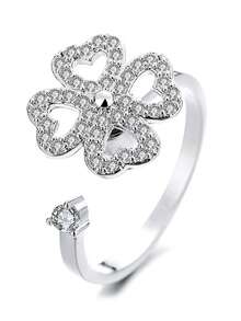 1 pièce Bague de soulagement de l'anxiété réglable et rotative pour femmes, en forme de fleur, cœur, flocon de neige, lune, étoile, nœud avec zirconium serti. Aide les femmes à soulager l'anxiété et le stress - Multicolore - Voir 8