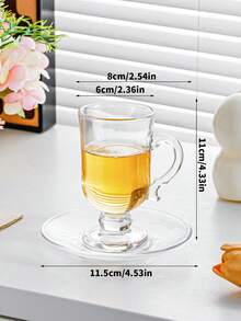 Set da 6 pezzi, Set di tazze da tè turche, Set di tazze da tè marocchine dorate eleganti in stile arabo, include 6 tazze, 6 piattini con cucchiaini da caffè dorati, adatto per feste e tè pomeridiano - trasparente - Visualizzare 2