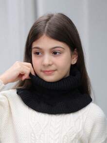 1條女孩卡通主題,可愛的純色針織冬季圍巾,適用於秋冬季節 - 黑色 - 查看 6