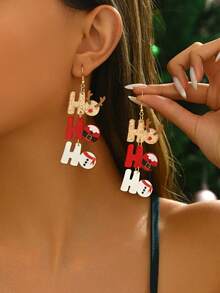 1 Pair Christmas HOHOHO Long Pendant Earrings, Minimalist & Cute Santa Claus, Snowman, Reindeer Elements, Holiday Versatile Jewelry Earrings