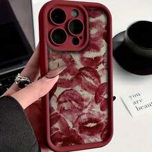 Funda de teléfono: 1 lápiz labial burdeos, personalidad creativa, estilo INS, labios sexys, diseño de llama moderna, marco de lente rojo mate, diseño de escalera, cobertura completa, funda suave anti-caída, adecuada para Xiaomi/Redmi/Infinix/Transsion/ - Estilo 1 (1 pieza) - Ver 2