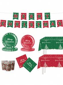 1/10/20 szt./zestaw świątecznych przyborów na imprezę, w tym papierowe talerzyki, papierowe kubki, serwetki itp., odpowiednie na uroczystości bożonarodzeniowe