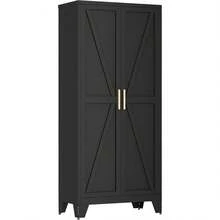71" Tall Metal Storage Cabinet With 2 Doors And 4 Adjustable Shelves, 5-Tier Kitchen Pantry Storage Cabinet For Kitchen, Living Room, Dining Room And Office, Black - màu đen - Xem 5