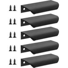 5pcs Black Finger Pull Handles, Suitable For Cabinets, Wardrobes, Drawers, Kitchen Cabinets, Modern Aluminum Concealed Handles For Closet Doors, Matte Black - Black - View 15