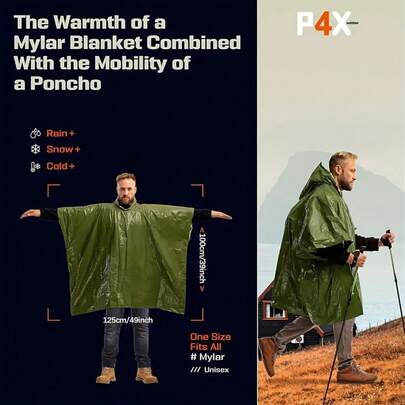 ﻿ 4pcs Safety Emergency Hooded Rain Ponchos - High-Quality PE Material, & Reinforced Seams, Protect Your Safety Lightweight Warmth For Outdoor Hiking, Camping, Survival Kits (Orange & Green), Camping Gear And Accessories, Full Coverage Poncho, Durable Poncho Design, Camping Equipment, Compact Ponchos, High Quality Material, Space Blanket, Hikers And Campers ﻿