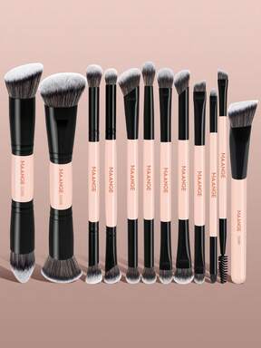 MAANGE 4/3/8/11/12 قطعة مجموعة فرش مكياج احترافية ذات طرفين مزودة بعلبة ورقية، فرشاة أساس مائلة ومدببة، فرشاة تحديد، فرشاة أحمر الخدود، فرشاة بودرة، فرشاة ظلال العيون، فرشاة كونسيلر، فرشاة تبريز، فرشاة تدخين، أدوات مكياج بألياف ناعمة سهلة الحمل، مجموعة للسفر، هدية للنساء والفتيات