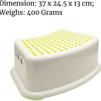 ZYBUX Step Stool For Bathroom With Anti-Slip, White Colour, Toilet Steps For Toddlers, Lightweight Durable Stepping Toilet Step For Kids, Sink, Kitchen With Grey/Green Dots (37x24.5x13 Cm)