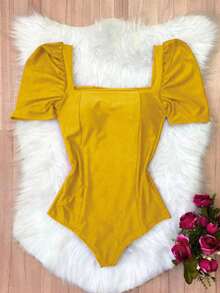 Women's Bodysuit Puffed Sleeve Suplex Moda Super Shipping!! - Amarillo - Ver 1
