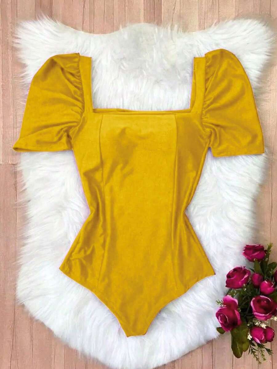Women's Bodysuit Puffed Sleeve Suplex Moda Super Shipping!! - Amarillo - Ver 1