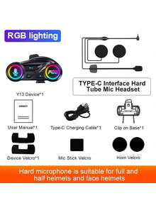 Y13 摩托车头盔耳机，BT6.0 1000mAh 电池，带 FM 收音机、降噪 RGB 灯、长效电池、Typec 充电、FM 收音机耳机，适合户外旅行者、科技爱好者，万圣节和圣诞节的完美礼物 - 彩色 - 查看 14