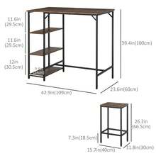 HOMCOM Industrial Dining Table Set For 2, Bar Table And Stools Set, Counter Height Kitchen Table With Chairs With Storage Shelf, Rustic Brown - 棕色 - 查看 2