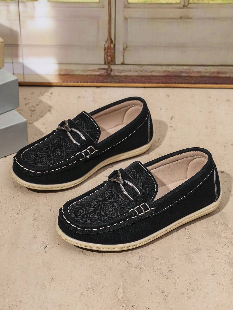 Giày lười đen cho bé trai, giày in họa tiết thủ công, giày casual phù hợp cho đi học, đi dạo và mặc hàng ngày, rất tuyệt cho mùa xuân. - màu đen - Xem 1