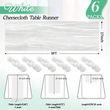 6/12Pack White Cheesecloth Table Runner 17x108Inch Spring Easter Cheese Cloth Table Runner 9FT Boho Gauze Table Runners Rustic Sheer Table Runners For Wedding Bridal Party Decor - 白色 - 查看 4