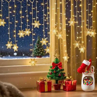 1 USB-Powered Snowflake Curtain Light, LED Fairy Light, Indoor Rope Light With 8 Modes, 11.5 Inches, Suitable For Christmas, Valentine's Day, Birthdays, Weddings, Flowers, Garden Parties, Christmas Decorations, No Battery Required, Party Lighting, Festive Decor, Decorative Lights, Elegant Lighting, Energyefficient Lighting, Plastic Construction, Multimode Light, Decorative String Light, Holiday Shoppers, Home Decorators Christmas Decoration XMAS Decor Christmas Tree Gift Decor Thanksgiving Wedding Home Decor Home Decor Fall Decor Autumn Decor Birthday Decorations For Gifts Party Supplies Indoor Outdoor Garden Holiday Festival Decor Halloween Decor Wall Decor Halloween Ornaments