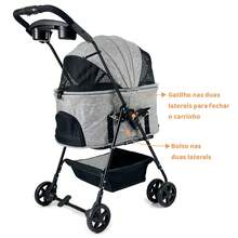 Mighor Carrinho de passeio com berço removível para Pet, animal de estimação, cachorro, cão, gato de médio porte até 20 Kg - Cinza - Visão 6