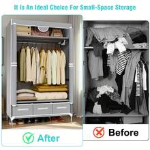 1PC - Portable Clothes Closet Rolling Door Wardrobe With Hanging Rack & 3 Drawer Boxes, Non-Woven Fabric Storage Organizer For Bedroom/Closet/Dorm, No-Tool Assembly, Adjustable Shelves, Lightweight & Spacious (35.4 X 17.7 X 67 Inches, Gray) – Perfect For Home Organization - 灰色 - 查看 10