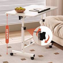 Desks With Casters, 65-87 Cm, Height-Adjustable Mobile Standing Desk, Overbed Table, Foldable Laptop Table, 180° Rotating Tabletop For Office, Living Room, Bedroom - White - View 5