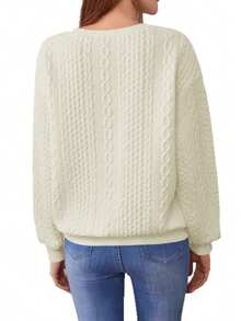 Große Größen Europäisch-Amerikanische Mode Herbst Lässig Pendler Pullover Top, Vintage Langarm Plissee einfarbiger Sweatshirt für Frauen - Beige - Übersicht 2