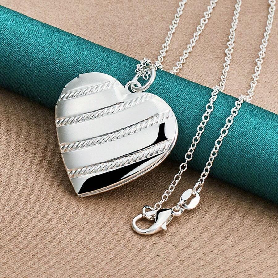 Dây chuyền mạ bạc Sterling 925 16-30 inch hình trái tim, mặt dây chuyền dành cho nữ, trang sức thời trang, quà tặng Giáng sinh - Bạc - Xem 1