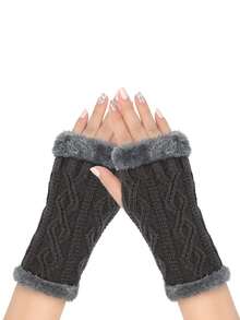 1 Pair Thickened Rhombus Short Fingerless Plush Arm Warmers