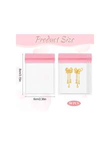 Anti Tarnish Jewelry Bags 50 Pcs Small Travel Jewelry Bags, 3.15 X 2.36inch Clear Pink Travel Organizer, Portable Anti Tarnish Earring Ring Necklace Storage Pouch Pink Bag Gift For Women Girl,19604264