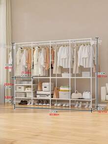 Para Ropa, Percha Sencilla Para Ropa, Estante Para Almacenamiento De Zapatos Y Ropa, Guardarropa Multifuncional Independiente, Armario Con Ganchos, Estante De Almacenamiento Para Guardarropa De Dormitorio En Casa - Blanco - Ver 2