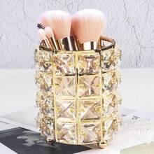 Metal Makeup Brush Storage Tube Eyebrow Pencil Makeup Organizer Bead Crystal Jewelry Storage Box - Multicolor - View 5