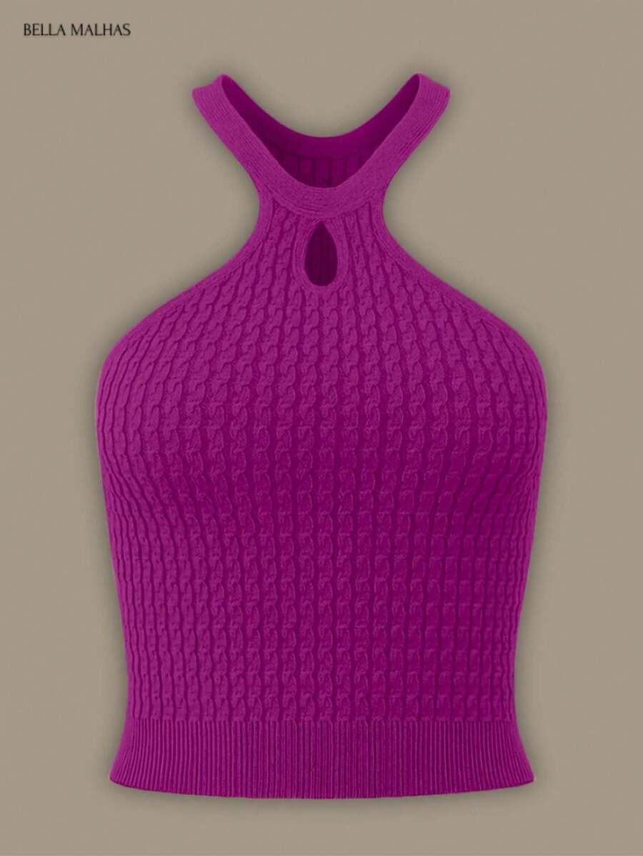 Regata Modal Feminina Decote Halter com Recorte Frontal