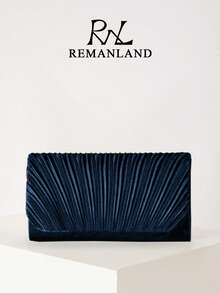 REMANLAND 时尚紧凑的海军蓝色手拿包，优雅精致的条纹褶皱单肩包链条包，适合女士派对、婚礼、晚宴、宴会晚宴包，适合派对女孩、女士，适合女性，非常适合派对、婚礼、舞会、晚宴/宴会，送给女性的最佳礼物 - 藏蓝色 - 查看 9