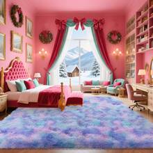 Large Shaggy Area Rug For Living Room & Bedroom – Stain-Resistant Fluffy Carpet With 1.4 In High Pile, Plush Aesthetic Throw Rug, Non-SIip Rubber Backing With 4 Anti-SIip Pads, Durable Edge Stitching – Cozy Minimalist Decor – Great Gift For New Year ! - 藍色彩虹 - 查看 2