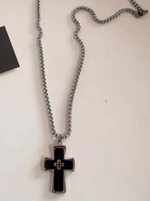 Gothic Y2K Black Cross Heart Pendant Necklace, Suitable For Women, Punk Hip-Hop Style, Full Of Personalized Charm, Ideal Emo Accessory - Black - View 8