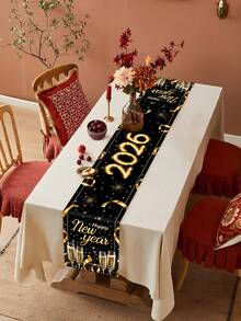 1pc 2026 New Year Celebration Table Runner - Colorful Moments, Creative Combination Of "Happy New Year 2026" Digits And Champagne Glass, Featuring Vivid Firework Effect Printed With Clear Ink, Perfect For New Year Celebration Events, Family Gatherings, Home Decor, Kitchen Decor, Dining Room Decor, New Year Party Table Cloth Decor, New Year Party Supplies - A 2026 New Year - View 5