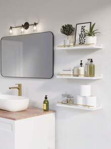 Floating Shelves With Metal Railing Wall Mounted 3 Tier Shelf For Bathroom Kitchen Bedroom - White - View 4