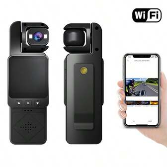 1080P HD-video, bärbar sportkamera, inbyggd blixt, inspelning med en knapptryckning, dubbel USB-laddning, långvarigt litiumpolymerbatteri, kompakt klämmdesign, lämplig för cykling, vloggning, övervakning, resor och kompatibel med smartphones/surfplattor (1000 mAh)