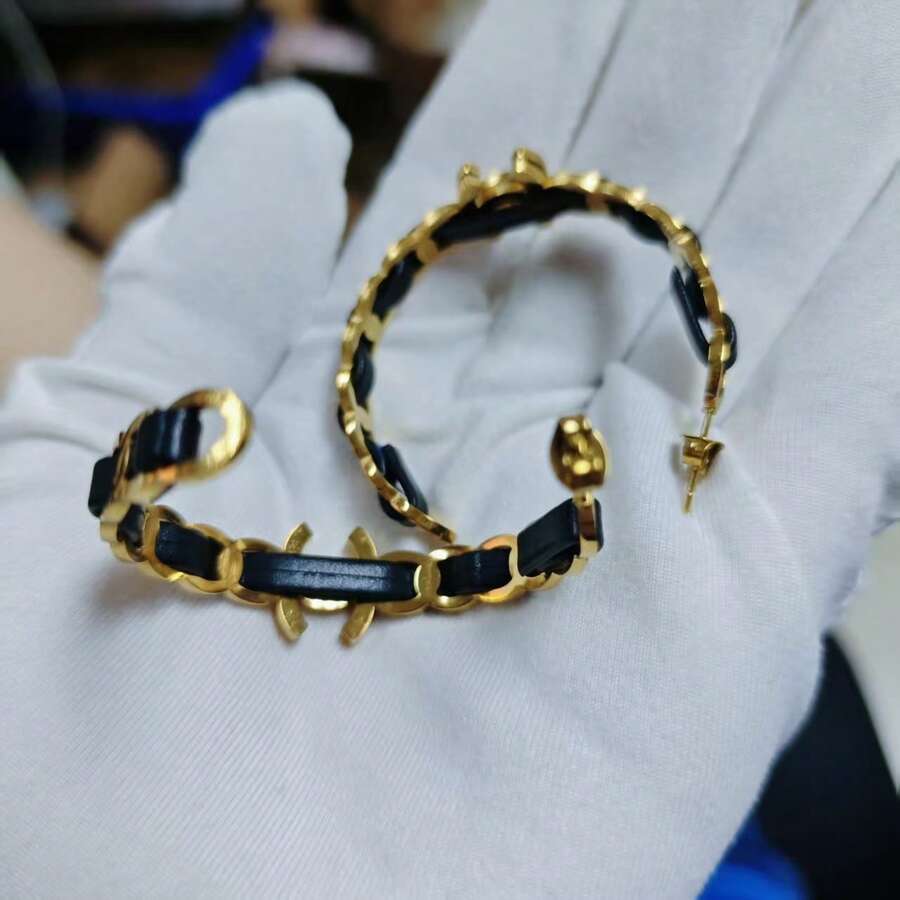 1 pereche de cercei rotunzi în formă de C cu lanț exagerat, design creativ - Cercei împletiți - Vizualizare 1