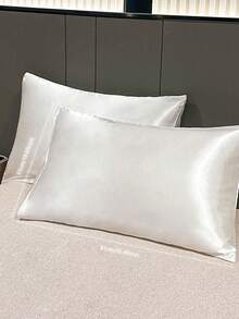 2pcs Polyester Satin Pillowcase Set - Solid Color Pillowcases Good For Hair And Skin, With Envelope Closure, No Pillow Insert, Suitable For Bedroom, Guest Room, Dorm (Boys/Girls), Travel - White - View 10