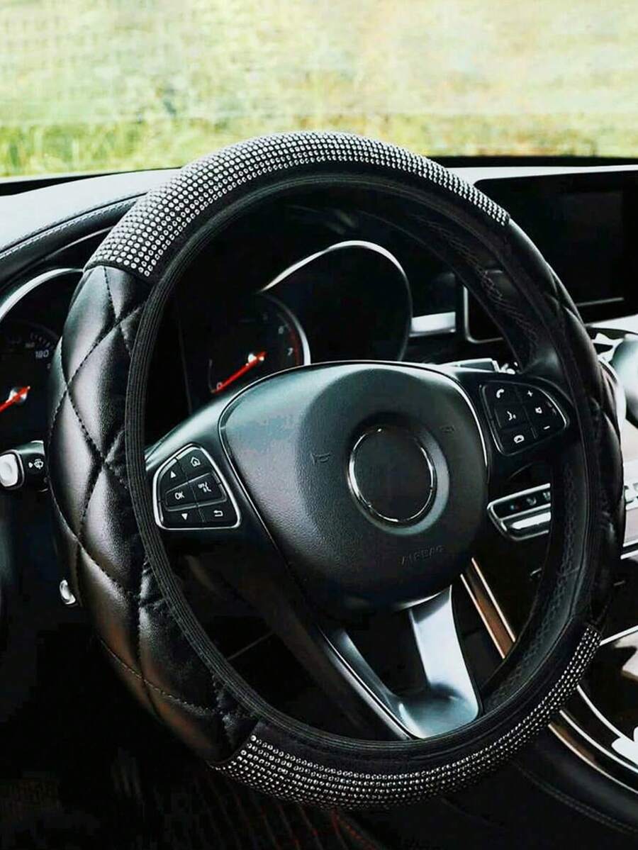 Diamond Pattern Car Steering Wheel Cover, With Rhinestone Design, Car Interior, Car Accessories, Steering Wheel Protector, Steering Wheel Decorative Cover - Multicolor - View 1