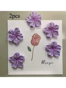 2 piezas/5 piezas/8 piezas/10 piezas/15 piezas Imanes decorativos de nevera con flores moradas, imanes de plástico rectangulares fuertes para nevera y oficina, adecuados para regalos festivos y decoración del hogar - Multicolor - Ver 12