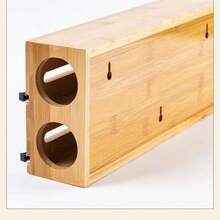 1pc Bamboo Plastic Wrap Dispenser - Aluminum Foil & Cling Film Storage Box For Kitchen Organization - Khaki - View 5