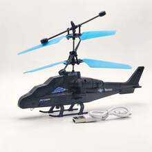 1 pieza Helicóptero de dron Mi-24 azul y negro controlado por control remoto, con sensor inteligente, recargable, aeronave de vuelo con LED para fiestas, durable, de larga duración, con cable de carga USB como regalo para niños - azul negro - Ver 5