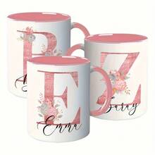 Personalized Coffee Mug - 11oz Custom Name & Letter Design, Pink Floral Single Word Pattern, Reusable Gift For Women's Birthday, Anniversary, Mother's Day Drinkware| Elegant Bar Accessory - T - Xem 3
