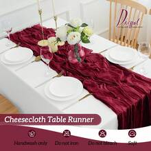 6/12Pack Burgundy Cheesecloth Table Runner 17x108Inch Spring Easter Cheese Cloth Table Runner 9FT Boho Gauze Table Runners Rustic Sheer Table Runners For Wedding Bridal Party Decor - 酒紅色 - 查看 6